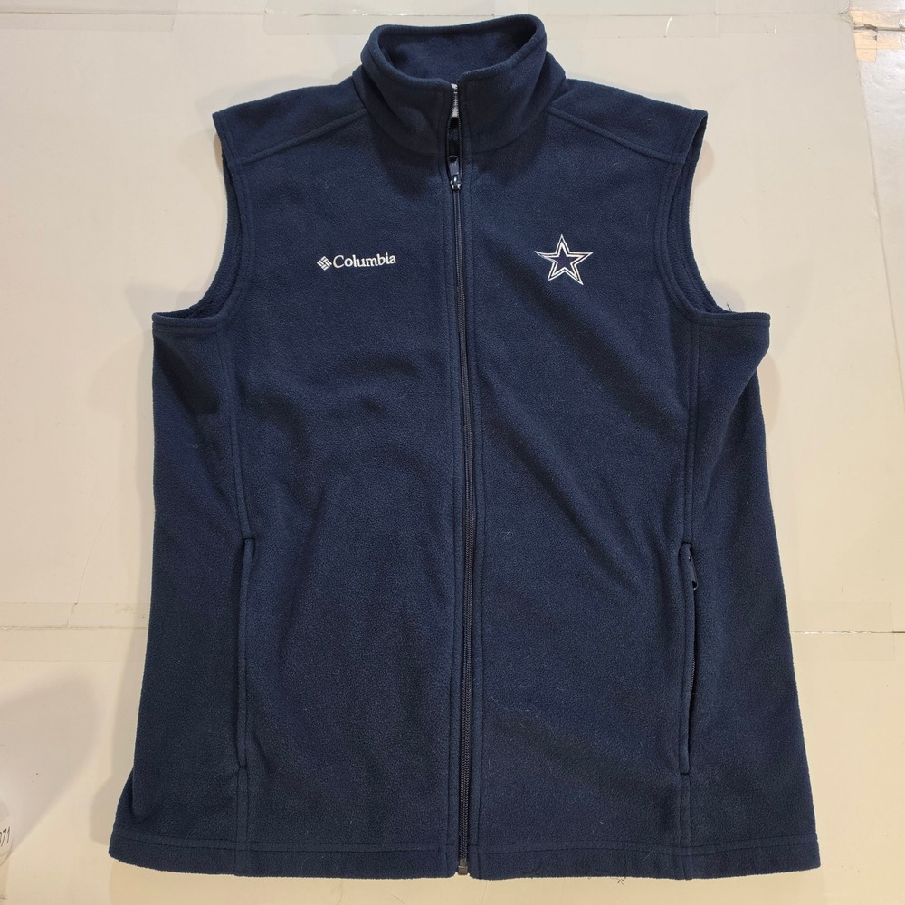 Columbia Dallas Cowboys Mens Fleece Vest Navy Blue Full Zip AM0278 Size L